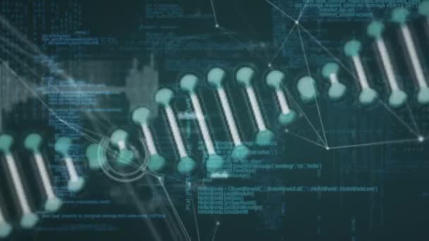 Dna Iplikçiklerinin Animasyonu Veri Işleme Üzerindeki Bağlantılar Ağı Küresel Dijital — Stok video