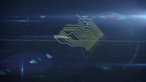 Animação Globo Brilhante Rotativo Com Placa Circuito Processamento Dados Preto — Vídeo de Stock