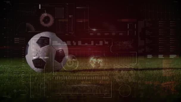 Animación Del Procesamiento Datos Sobre Jugador Fútbol Deportes Globales Interfaz — Vídeo de stock
