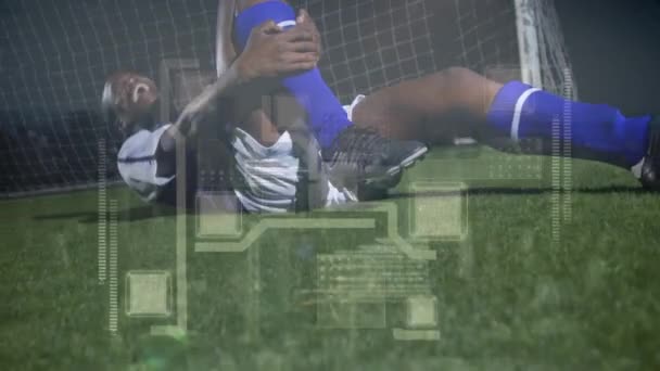 Animação Processamento Dados Sobre Jogador Futebol Esportes Globais Interface Digital — Vídeo de Stock