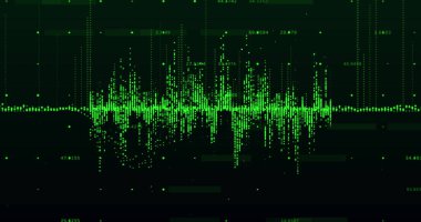 Siyah arkaplanda yükselen sayılarla yükselen noktalardan oluşan yeşil bir grafik. Küresel ekonomi borsa konsepti dijital kompozisyon