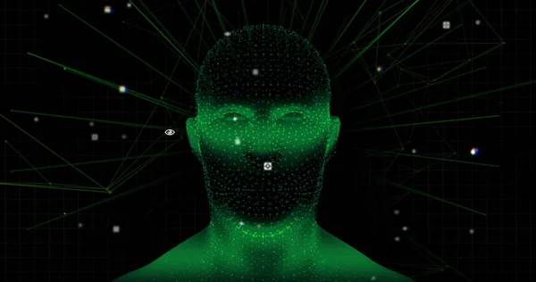 Εικόνα Του Πράσινο Λαμπερό Ανθρώπινο Κεφάλι Μοντέλο Δίκτυο Συνδέσεων Και — Φωτογραφία Αρχείου