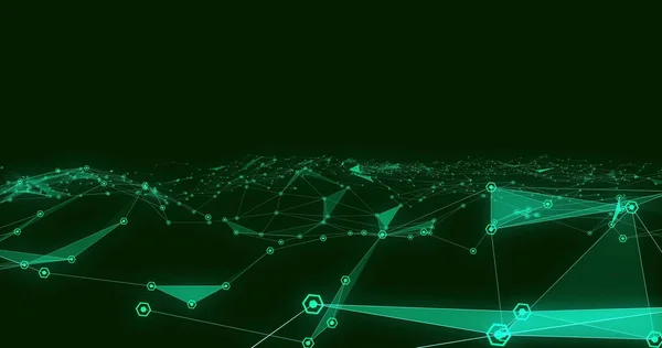Afbeelding Van Meerdere Groene Driehoeken Vormen Netwerk Van Verbindingen Bewegen — Stockfoto