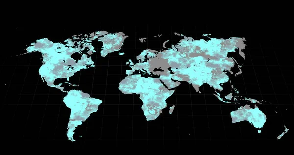 Grå Världskarta Förändras Till Mestadels Blå Svart Bakgrund Spridning Globalt — Stockfoto