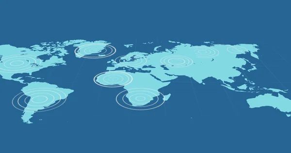 배경에 흰색의 동심원이 그려져 지도입니다 세계적 네트워크의 결합되다 — 스톡 사진