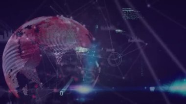 Veri işlemenin animasyonu, dünya çapında bağlantılar ağı. küresel iletişim, iş dünyası, dijital arayüz, teknoloji ve ağ konsepti dijital olarak oluşturulmuş video.