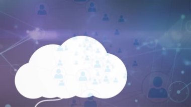 Bulutlar ve dijital simgeler üzerindeki bağlantı ağının animasyonu. küresel iletişim, iş dünyası, dijital arayüz, teknoloji ve ağ konsepti dijital olarak oluşturulmuş video.