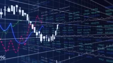 Şebeke üzerinde finansal veri işleme animasyonu. küresel finansmanlar, iş dünyası, dijital arayüz, teknoloji ve ağ konsepti dijital olarak oluşturulmuş video.