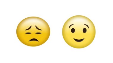 Beyaz arkaplan üzerinde hüzünlü ve göz kırpan emoji simgelerinin canlandırması. 
