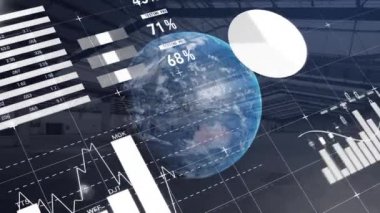 Dünya ve istatistik işleme ve depo animasyonları. küresel kargo, iş, dijital arayüz, teknoloji ve ağ konsepti dijital olarak oluşturulmuş video. Bu görüntünün elementleri NASA tarafından desteklenmektedir