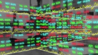 Depodaki finansal veri işleme animasyonu. küresel gönderim, iş, dijital arayüz, teknoloji ve ağ konsepti dijital olarak oluşturulmuş video.