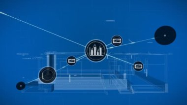 Model ev üzerinden bağlantı ağının animasyonu. küresel mimari, bağlantılar, teknoloji, veri işleme ve iletişim arayüzü kavramı dijital olarak oluşturulmuş video