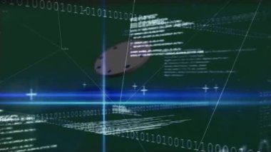 Kumarhane çipleri üzerinde veri işleme animasyonu. Kumar, işletme, finans, teknoloji, dijital arayüz ve bağlantılar dijital olarak oluşturulmuş video konsepti.