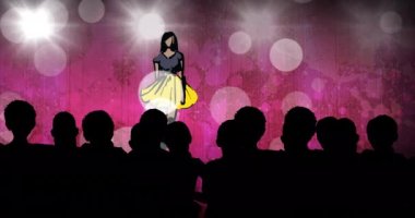 Moda defilesindeki model çiziminin animasyonu, pembe arka planda. moda tasarımı, moda şovu ve yaratıcı iş konsepti dijital animasyon.