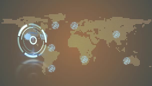 Анімація Сканування Масштабів Через Мережу Язків Карту Світу Глобальні Технології — стокове відео