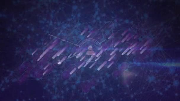 Анимация Сетей Соединений Иконок Поверх Карты Линий Фиолетовом Фоне Глобальные — стоковое видео