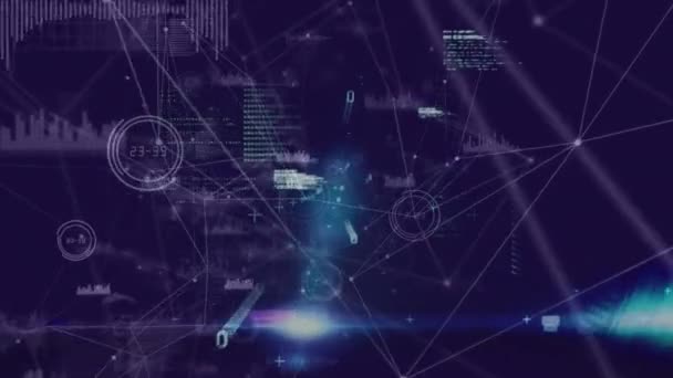 紫色背景下连接和数据处理网络的动画化 — 图库视频影像