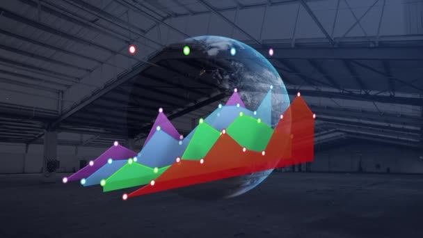 Animation Globe Statistics Processing Warehouse Global Shipping Business Digital Interface — Stock Video