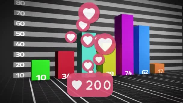 Animation Von Social Media Symbolen Und Zahlen Über Statistiken Und — Stockvideo