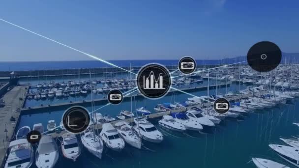 Liman Üzerinde Bağlantı Ağının Animasyonu Küresel Gönderim Dijital Arayüz Teknoloji — Stok video