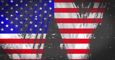 Sıkıntılı Amerikan bayrağının gri arka planda tekrarlanan hareketlerle kusursuz bir döngü içinde titreşmesi. Amerika Birleşik Devletleri Başkanlık seçim demokrasisi konsepti dijital olarak oluşturulmuş imaj.