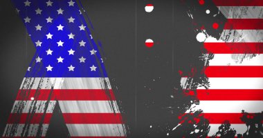 Sıkıntılı Amerikan bayrağının gri arka planda tekrarlanan hareketlerle kusursuz bir döngü içinde titreşmesi. Amerika Birleşik Devletleri Başkanlık seçim demokrasisi konsepti dijital olarak oluşturulmuş imaj.