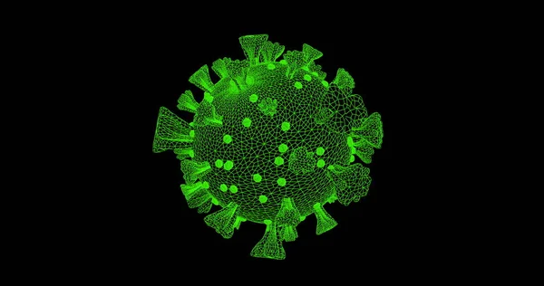 Imagem Uma Macro Verde Brilhante Coronavirus Célula Covid Girando Fundo — Fotografia de Stock