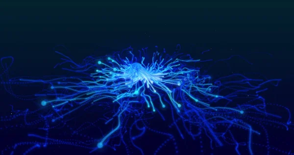 Tentáculos Azuis Brilhantes Corrente Elétrica Movem Ponto Central Luz Fundo — Fotografia de Stock