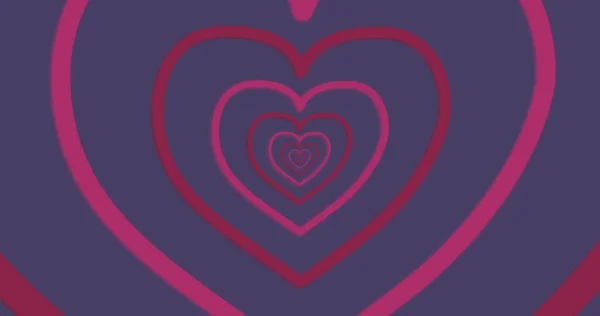 Moving Tunnel Concentric Pink Heart Outlines Purple Background Love Passion — Stock Photo, Image