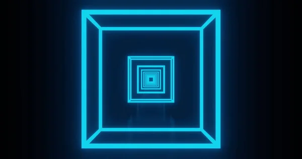 Image of glowing neon blue squares moving on seamless loop on black background. repetition colour and movement concept digitally generated image.