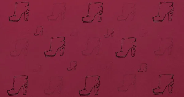 Komposisi Gambar Sepatu Diulang Pada Latar Belakang Merah Mode Dan — Stok Foto