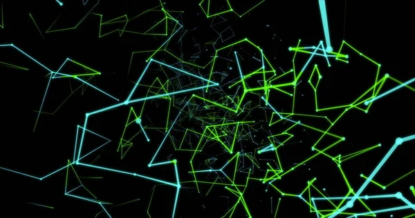 Imagen Múltiples Formas Geomatricas Azules Verdes Redes Conexiones Haciendo Túnel — Foto de Stock
