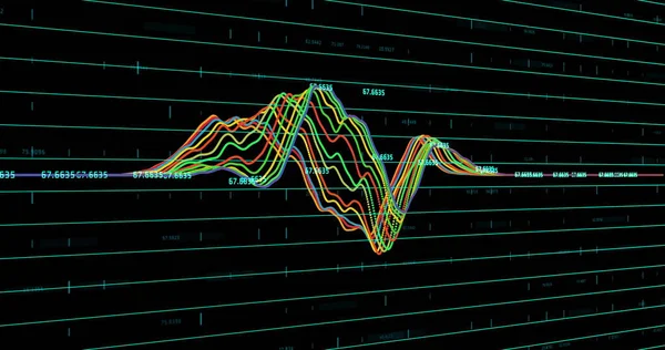 Imagen Gráfico Hecho Múltiples Líneas Colores Subiendo Bajando Con Números — Foto de Stock