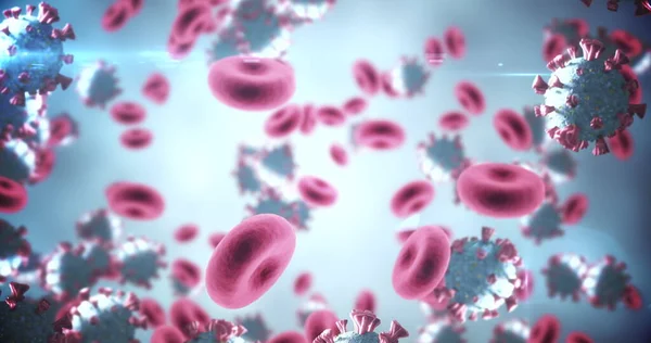 Makro Coronavirus Covid Vénában Lebegő Vörösvérsejtek Képe Medicine Közegészségügyi Világjárvány — Stock Fotó