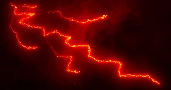 Világító Piros Narancssárga Villámok Elektromos Áram Füst Fekete Háttér Energia — Stock Fotó