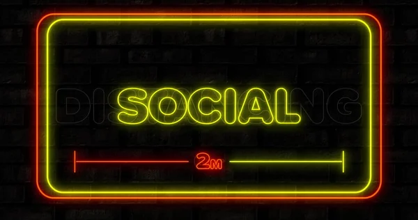 Immagine Neon Giallo Rosso Parole Social Distanziamento Cornici Gialle Rosse — Foto Stock