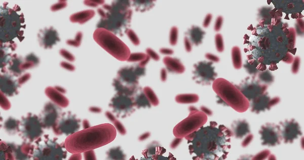 マクロコロナウイルスCovid 19と赤血球が静脈に浮かんでいる様子 医学公衆衛生パンデミックコロナウイルスCovid 19感染症の概念はデジタル画像を生成します — ストック写真