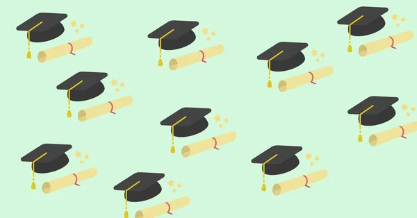 Composition Multiple Graduation Hats Green Background Education School Learning Concept — Stock Photo, Image