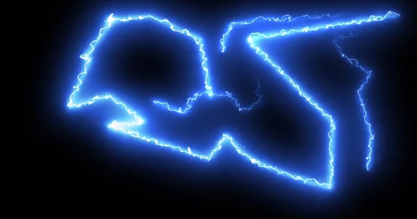电流的蓝色闪电在黑色背景上猛烈移动 光和运动概念 数字产生的图像 — 图库照片