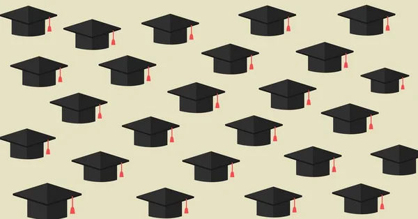 Composição Vários Chapéus Graduação Fundo Bege Conceito Educação Escola Aprendizagem — Fotografia de Stock