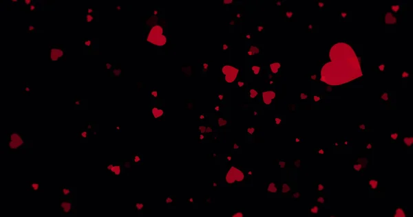 Siyah Arka Planda Dolaşan Kırmızı Kalpler Aşk Tutku Romantizm Sevgi — Stok fotoğraf