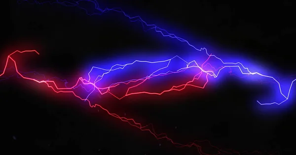 電流の赤と青の稲妻は 黒の背景に大きく移動します エネルギー 光と動きの概念 デジタルで生成されたイメージ — ストック写真