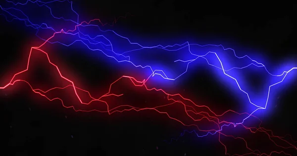 Rote Und Blaue Blitze Elektrischen Stroms Bewegen Sich Wild Über — Stockfoto
