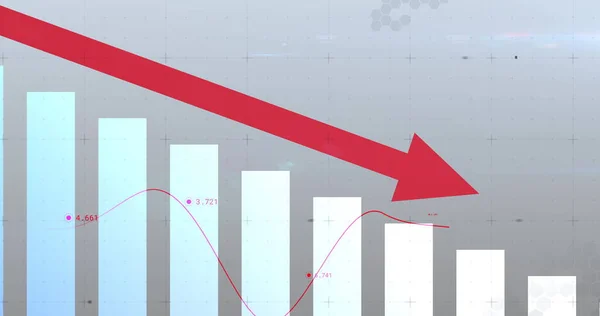 아래를 가리키는 화살표와 통계로 데이터 처리의 이미지 글로벌 비즈니스 디지털 — 스톡 사진