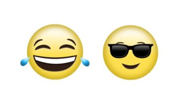 Gülme ve havalı görünüm simgelerinin beyaz arka planda canlandırması. küresel sosyal medya, iletişim, dijital arayüz, teknoloji ve ağ konsepti dijital olarak oluşturulmuş video.