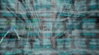 Depodaki istatistik ve finansal veri işleme animasyonları. küresel gönderim, iş, dijital arayüz, teknoloji ve ağ konsepti dijital olarak oluşturulmuş video.