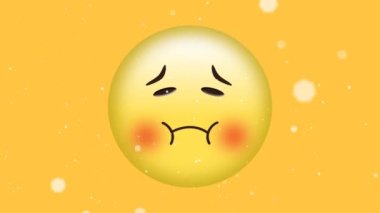 Sarı arka planda üzgün ve mahcup bir ifade üzerinde hareket eden beyaz ışık lekelerinin canlandırması. Sosyal medya, kutlama, olay ve iletişim ağı konsepti dijital olarak oluşturulmuş video.