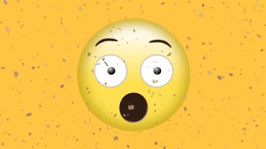 Konfetilerin düşüşünün animasyonu sarı arka planda şaşırmış emojiyi gösteriyor. Sosyal medya, kutlama, olay ve iletişim ağı konsepti dijital olarak oluşturulmuş video.
