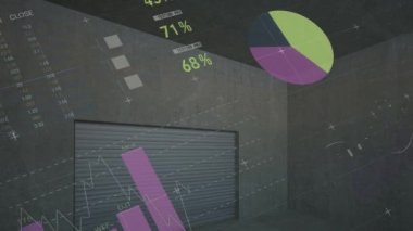 Siyah arkaplan istatistiklerinin animasyonu. küresel bağlantılar, dijital arayüz, teknoloji ve ağ konsepti dijital olarak oluşturulmuş video.