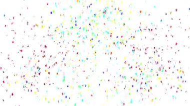 Beyaz arka plandan düşen renkli konfeti animasyonu. kutlama, iletişim ve pozitif enerji konsepti dijital olarak oluşturulmuş video.